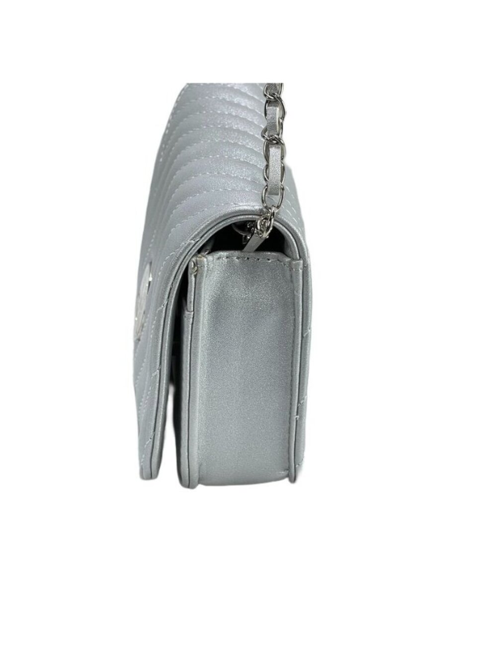 Studio Badgley Mischka Quilted Silver Crossbody Bag With Chain Strap - Picture 8 of 13